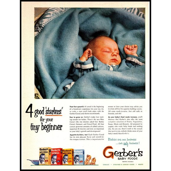1951 Gerber Baby Food Vintage Print Ad Newborn Baby Boy Blue Blanket Wall Art - Picture 1 of 1